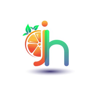 İlk harf JH logotype turuncu ve yeşil renk, taze meyve dükkanı için ilk logo veya taze meyve veya doğa ile ilgili herhangi bir şirket, vektör çizimi.