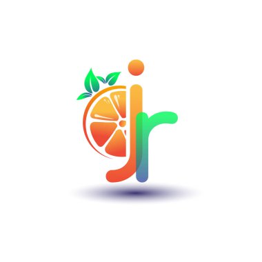 İlk harf JR logotype turuncu ve yeşil renk, taze meyve dükkanı için ilk logo veya taze meyve veya doğa ile ilgili herhangi bir şirket, vektör çizimi.