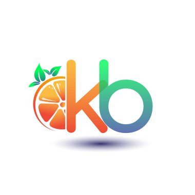 İlk harf KB logotype turuncu ve yeşil renk, taze meyve dükkanı için ilk logo veya taze meyve veya doğa ile ilgili herhangi bir şirket, vektör çizimi.