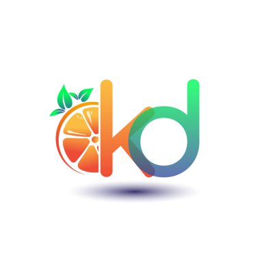 İlk harf KD logotype turuncu ve yeşil renk, taze meyve dükkanı için ilk logo veya taze meyve veya doğa ile ilgili herhangi bir şirket, vektör çizimi.