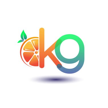 İlk harf KG logotype turuncu ve yeşil renk, taze meyve dükkanı için ilk logo veya taze meyve veya doğa ile ilgili herhangi bir şirket, vektör çizimi.