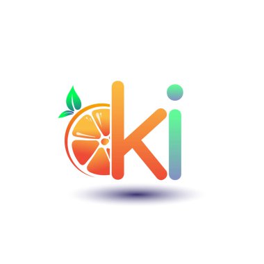 İlk harf KI logotype turuncu ve yeşil renk, taze meyve dükkanı için ilk logo veya taze meyve veya doğa ile ilgili herhangi bir şirket, vektör çizimi.