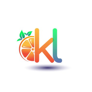 İlk harf KL logotype turuncu ve yeşil renk, taze meyve dükkanı için ilk logo veya taze meyve veya doğa ile ilgili herhangi bir şirket, vektör çizimi.