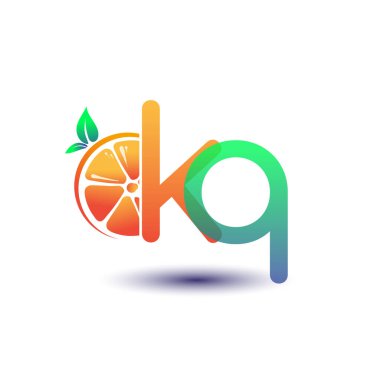 İlk harf KQ logotype turuncu ve yeşil renk, taze meyve dükkanı için ilk logo veya taze meyve veya doğa ile ilgili herhangi bir şirket, vektör çizimi.