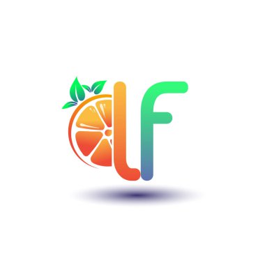 İlk harf LF logotype turuncu ve yeşil renk, taze meyve dükkanı için ilk logo veya taze meyve veya doğa ile ilgili herhangi bir şirket, vektör çizimi.