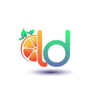 İlk harf LD logotype turuncu ve yeşil renk, taze meyve dükkanı için ilk logo veya taze meyve veya doğa ile ilişkili herhangi bir şirket, vektör illüstrasyon.