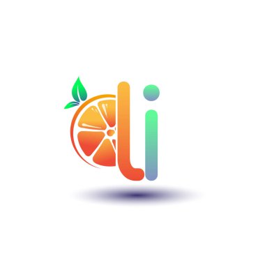 İlk harf LI logotype turuncu ve yeşil renk, taze meyve dükkanı için ilk logo veya taze meyve veya doğa ile ilgili herhangi bir şirket, vektör çizimi.