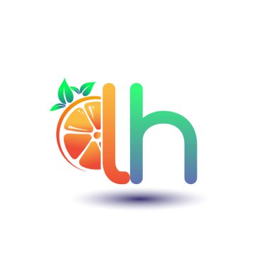 İlk harf LH logotype turuncu ve yeşil renk, taze meyve dükkanı için ilk logo veya taze meyve veya doğa ile ilgili herhangi bir şirket, vektör çizimi.