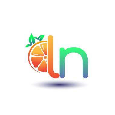 İlk harf LN logotype turuncu ve yeşil renk, taze meyve dükkanı için ilk logo veya taze meyve veya doğa ile ilgili herhangi bir şirket, vektör çizimi.