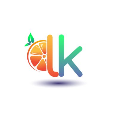 İlk harf LK logotype turuncu ve yeşil renk, taze meyve dükkanı için ilk logo veya taze meyve veya doğa ile ilgili herhangi bir şirket, vektör çizimi.