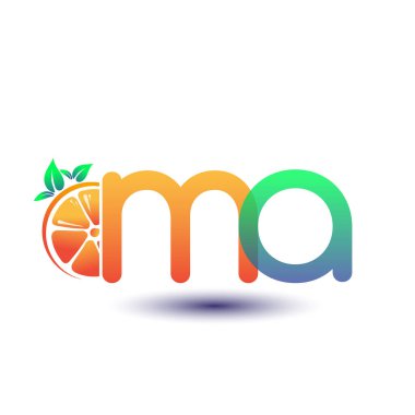 İlk harf MA logotip turuncu ve yeşil renk, taze meyve dükkanı için ilk logo veya taze meyve veya doğa ile ilgili herhangi bir şirket, vektör illüstrasyon.