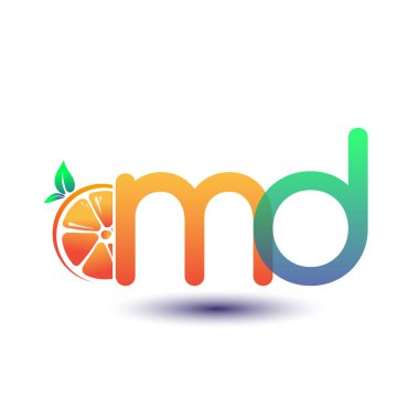 İlk harf MD logotip turuncu ve yeşil renk, taze meyve dükkanı için ilk logo veya taze meyve veya doğa ile ilgili herhangi bir şirket, vektör illüstrasyonu.