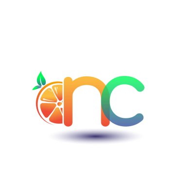 İlk harf NC logotype turuncu ve yeşil renk, taze meyve dükkanı için ilk logo veya taze meyve veya doğa ile ilgili herhangi bir şirket, vektör çizimi.