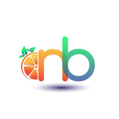 İlk harf NB logotype turuncu ve yeşil renk, taze meyve dükkanı için ilk logo veya taze meyve veya doğa ile ilgili herhangi bir şirket, vektör çizimi.