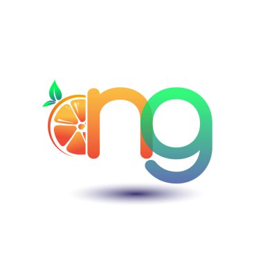 İlk harf NG logotype turuncu ve yeşil renk, taze meyve dükkanı için ilk logo veya taze meyve veya doğa ile ilgili herhangi bir şirket, vektör çizimi.