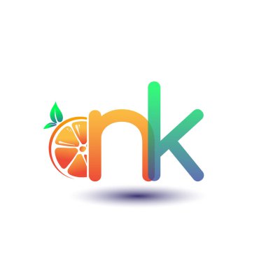 İlk harf NK logotype turuncu ve yeşil renk, taze meyve dükkanı için ilk logo veya taze meyve veya doğa ile ilgili herhangi bir şirket, vektör çizimi.