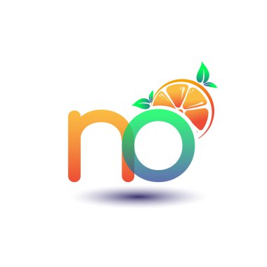 İlk harf No logotype orange and green color, taze meyve dükkanı için ilk logo veya taze meyve veya doğa ile ilgili herhangi bir şirket, vektör illüstrasyonu.