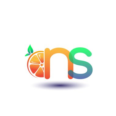 İlk harf NS logotype turuncu ve yeşil renk, taze meyve dükkanı için ilk logo veya taze meyve veya doğa ile ilgili herhangi bir şirket, vektör çizimi.