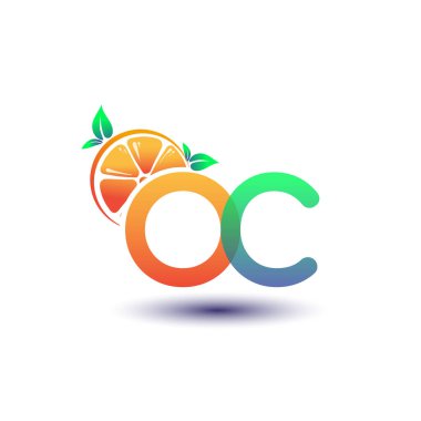 İlk harf OC logotype turuncu ve yeşil renk, taze meyve dükkanı için ilk logo veya taze meyve veya doğa ile ilgili herhangi bir şirket, vektör çizimi.