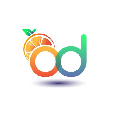 İlk harf aşırı doz logosu turuncu ve yeşil renk, taze meyve dükkanı için ilk logo veya taze meyve veya doğa ile ilgili herhangi bir şirket, vektör illüstrasyonu.