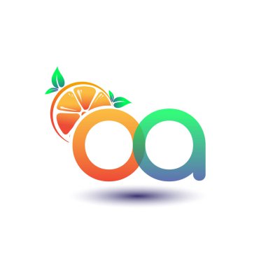 İlk harf OA logotype turuncu ve yeşil renk, taze meyve dükkanı için ilk logo veya taze meyve veya doğa ile ilgili herhangi bir şirket, vektör çizimi.