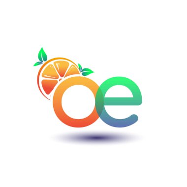 İlk harf OE logotype turuncu ve yeşil renk, taze meyve dükkanı için ilk logo veya taze meyve veya doğa ile ilgili herhangi bir şirket, vektör çizimi.