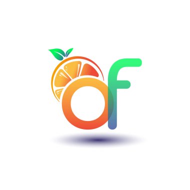 Logotype turuncu ve yeşil renkli ilk harf, taze meyve dükkanı veya taze meyve veya doğa ile ilgili herhangi bir şirket için ilk logo, vektör illüstrasyonu.