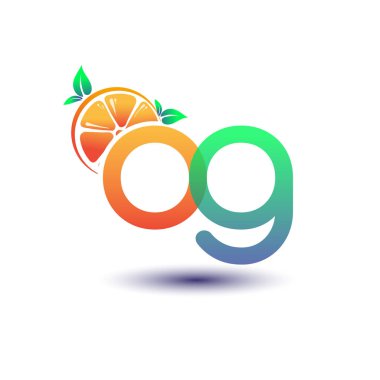 İlk harf OG logotype turuncu ve yeşil renk, taze meyve dükkanı için ilk logo veya taze meyve veya doğa ile ilgili herhangi bir şirket, vektör çizimi.