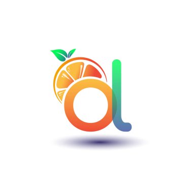 İlk harf OL logotype turuncu ve yeşil renk, taze meyve dükkanı için ilk logo veya taze meyve veya doğa ile ilgili herhangi bir şirket, vektör çizimi.