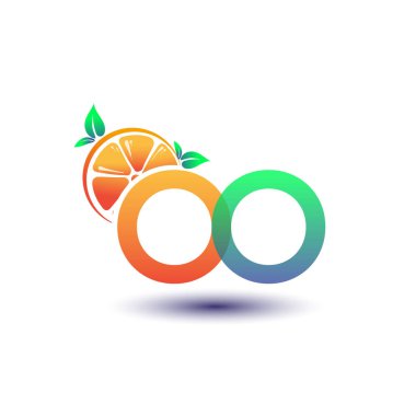 İlk harf OO logotype turuncu ve yeşil renk, taze meyve dükkanı için ilk logo veya taze meyve veya doğa ile ilgili herhangi bir şirket, vektör çizimi.