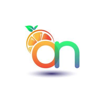 Logotype turuncu ve yeşil renkli ilk harf, taze meyve dükkanı için ilk logo veya taze meyve veya doğa ile ilgili herhangi bir şirket, vektör illüstrasyonu.
