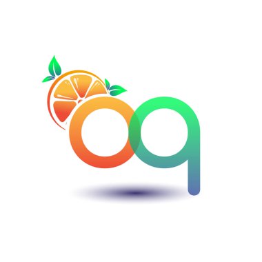 İlk harf OQ logotype turuncu ve yeşil renk, taze meyve dükkanı için ilk logo veya taze meyve veya doğa ile ilgili herhangi bir şirket, vektör çizimi.