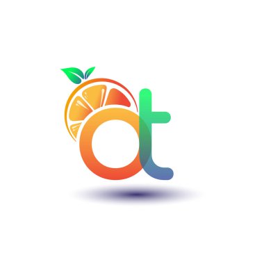 İlk harf OT logotype turuncu ve yeşil renk, taze meyve dükkanı için ilk logo veya taze meyve veya doğa ile ilgili herhangi bir şirket, vektör çizimi.