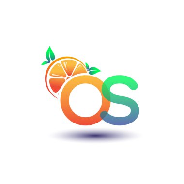 İlk harf OS logotype turuncu ve yeşil renk, taze meyve dükkanı için ilk logo veya taze meyve veya doğa ile ilgili herhangi bir şirket, vektör çizimi.