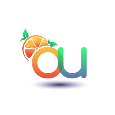 İlk harf OU logotype turuncu ve yeşil renk, taze meyve dükkanı için ilk logo veya taze meyve veya doğa ile ilgili herhangi bir şirket, vektör çizimi.
