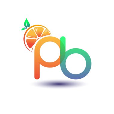 İlk harf PB logotype turuncu ve yeşil renk, taze meyve dükkanı için ilk logo veya taze meyve veya doğa ile ilgili herhangi bir şirket, vektör çizimi.