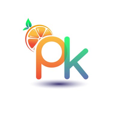 İlk harf PK logotype turuncu ve yeşil renk, taze meyve dükkanı için ilk logo veya taze meyve veya doğa ile ilgili herhangi bir şirket, vektör çizimi.