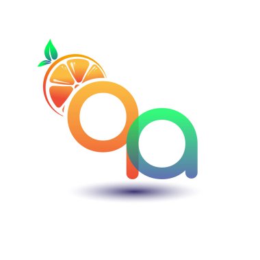 İlk harf QA logotype turuncu ve yeşil renk, taze meyve dükkanı için ilk logo veya taze meyve veya doğa ile ilgili herhangi bir şirket, vektör çizimi.