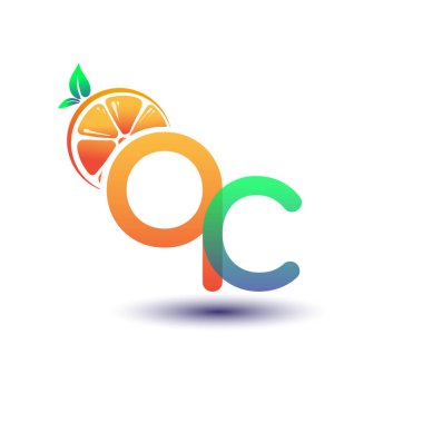 İlk harf QC logotype turuncu ve yeşil renk, taze meyve dükkanı için ilk logo veya taze meyve veya doğa ile ilgili herhangi bir şirket, vektör çizimi.