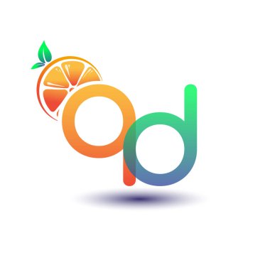 İlk harf QD logotype turuncu ve yeşil renk, taze meyve dükkanı için ilk logo veya taze meyve veya doğa ile ilgili herhangi bir şirket, vektör çizimi.