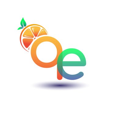 İlk harf QE logotype turuncu ve yeşil renk, taze meyve dükkanı için ilk logo veya taze meyve veya doğa ile ilgili herhangi bir şirket, vektör çizimi.