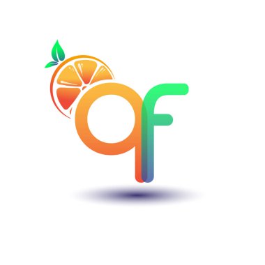 İlk harf QF logotype turuncu ve yeşil renk, taze meyve dükkanı için ilk logo veya taze meyve veya doğa ile ilgili herhangi bir şirket, vektör çizimi.