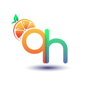 İlk harf QH logotype turuncu ve yeşil renk, taze meyve dükkanı için ilk logo veya taze meyve veya doğa ile ilgili herhangi bir şirket, vektör çizimi.