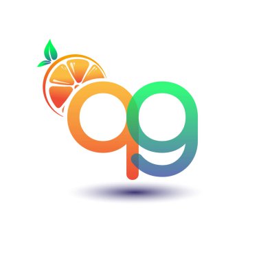 İlk harf QG logotype turuncu ve yeşil renk, taze meyve dükkanı için ilk logo veya taze meyve veya doğa ile ilgili herhangi bir şirket, vektör çizimi.