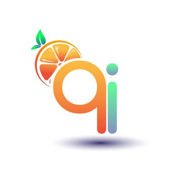 İlk harf QI logotype turuncu ve yeşil renk, taze meyve dükkanı için ilk logo veya taze meyve veya doğa ile ilgili herhangi bir şirket, vektör çizimi.