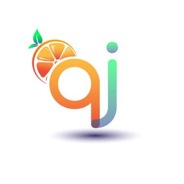 İlk harf QJ logotype turuncu ve yeşil renk, taze meyve dükkanı için ilk logo veya taze meyve veya doğa ile ilgili herhangi bir şirket, vektör çizimi.