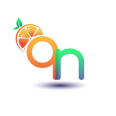 İlk harf QN logotype turuncu ve yeşil renk, taze meyve dükkanı için ilk logo veya taze meyve veya doğa ile ilgili herhangi bir şirket, vektör çizimi.