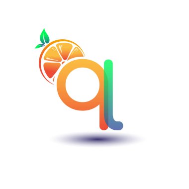İlk harf QL logotype turuncu ve yeşil renk, taze meyve dükkanı için ilk logo veya taze meyve veya doğa ile ilgili herhangi bir şirket, vektör çizimi.