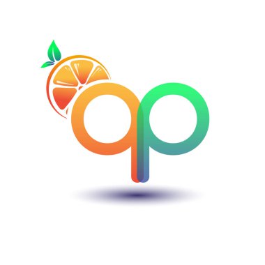 İlk harf QP logotype turuncu ve yeşil renk, taze meyve dükkanı için ilk logo veya taze meyve veya doğa ile ilgili herhangi bir şirket, vektör çizimi.