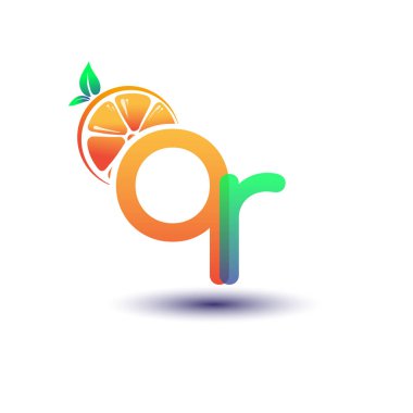 İlk harf QR logotype turuncu ve yeşil renk, taze meyve dükkanı için ilk logo veya taze meyve veya doğa ile ilgili herhangi bir şirket, vektör çizimi.